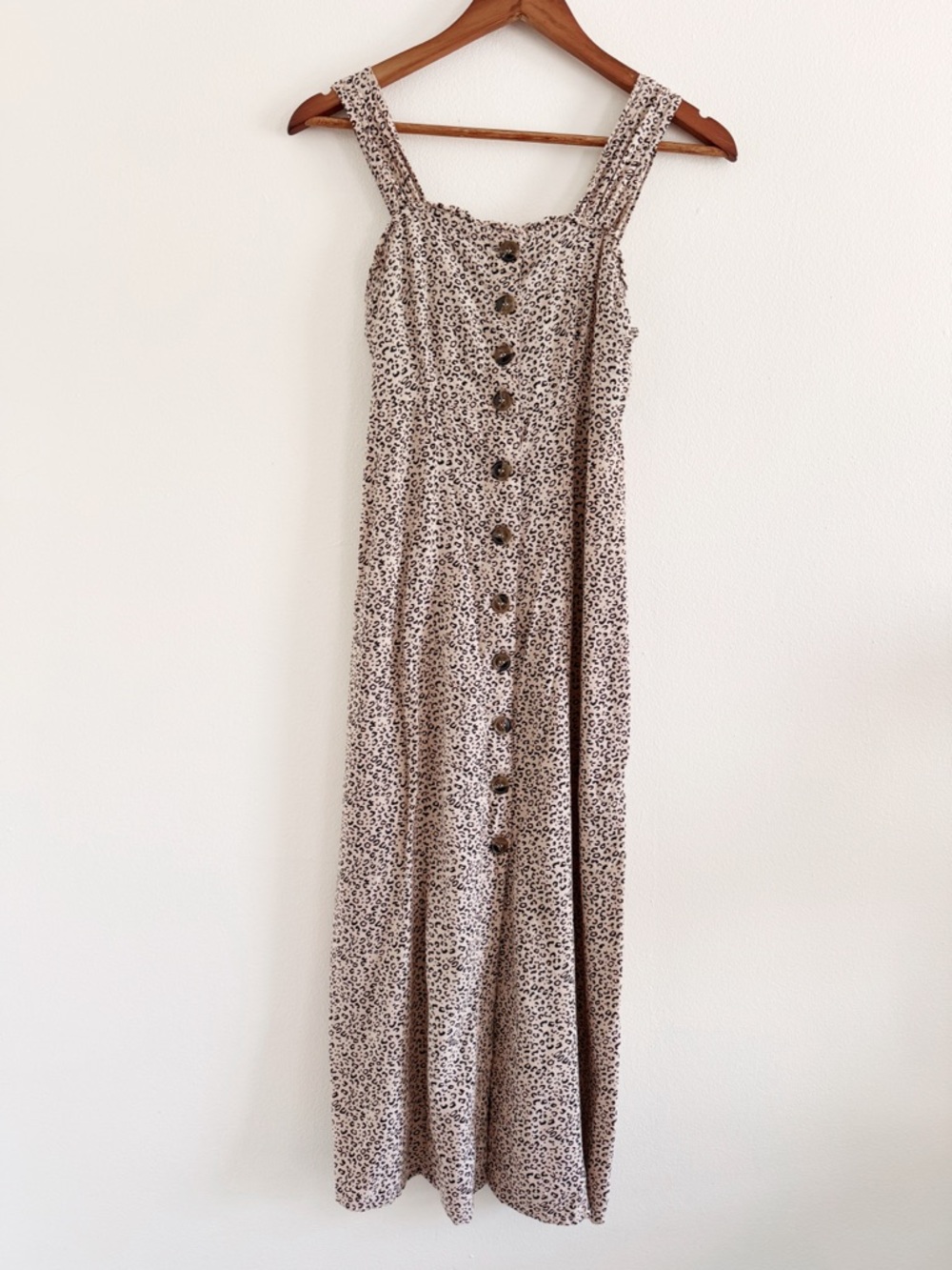 Japna Beige Spotted Button-Front Maxi Dress small